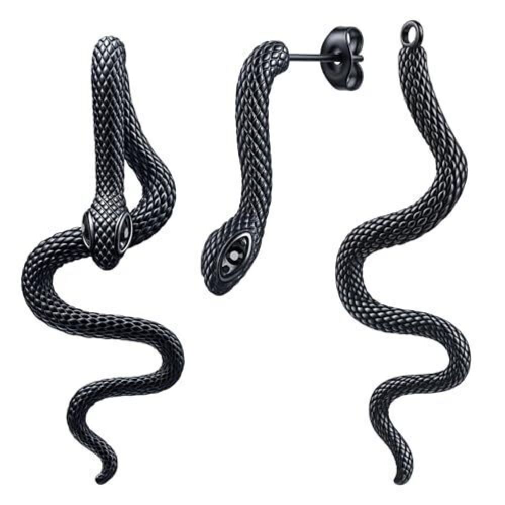 5281 Black Retro Snake Earrings , Vintage Goth Punk Gold Silver Statement